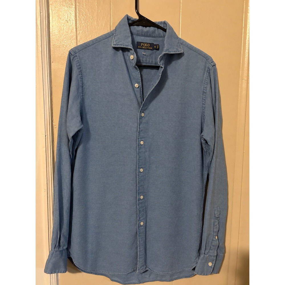 Polo Ralph Lauren Mens Blue Dobby Cotton Button Down Shirt Small Long Sleeve